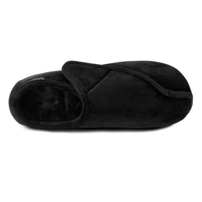 Isotoner Mens Velour Closed Back Slipper With Velcro Opening Black Extra Image 4